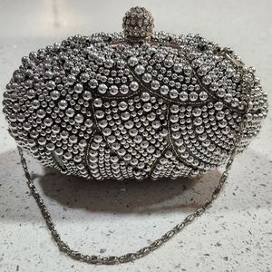 Silver Beaded Clutch Purse